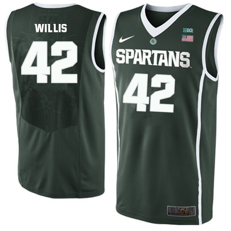 Men #42 Kevin Willis Michigan State Spartans College Basketball Jerseys-Green